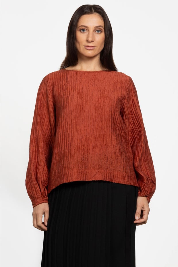 Mika Crush Pleated Top in Red