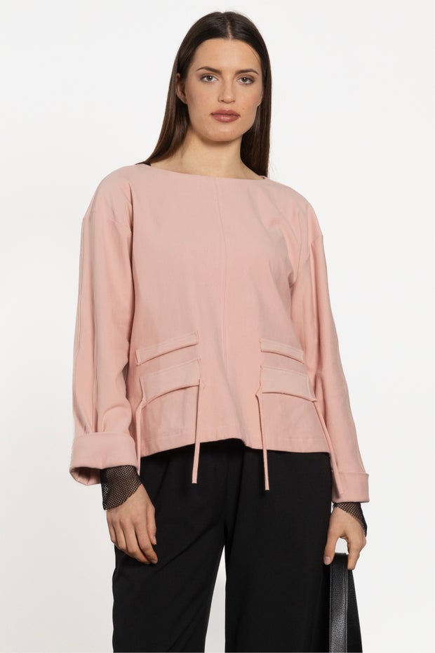 Milla High-low Dropped Shoulder Sweatshirt in Pink