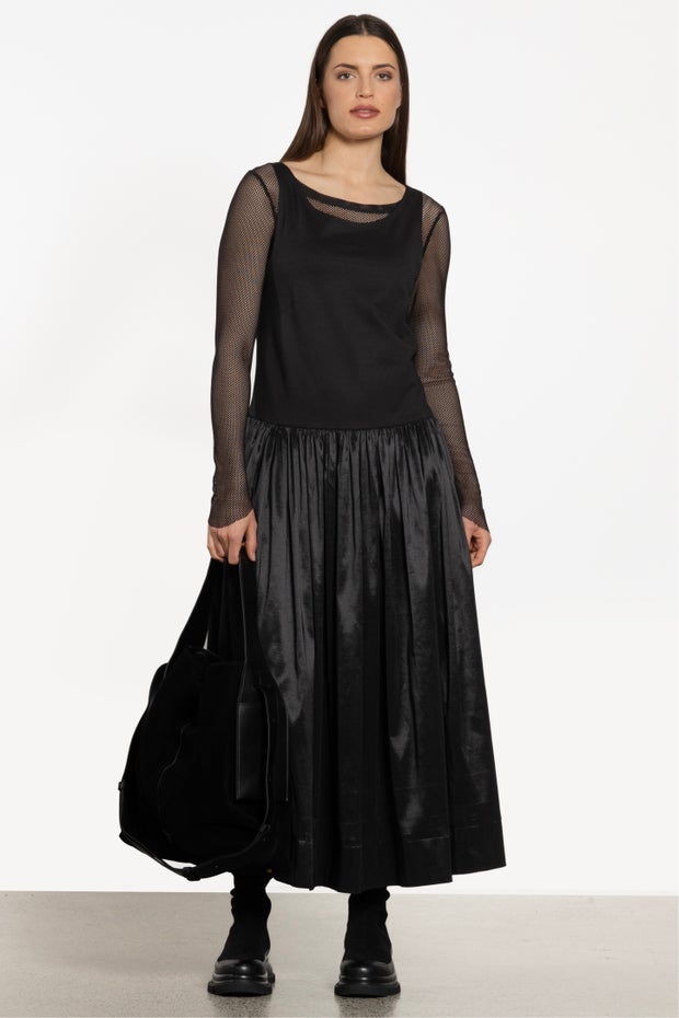 Miri Taffeta Skirt Sleeveless Dress in Black