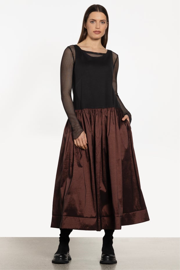 Miri Taffeta Skirt Sleeveless Dress in Black