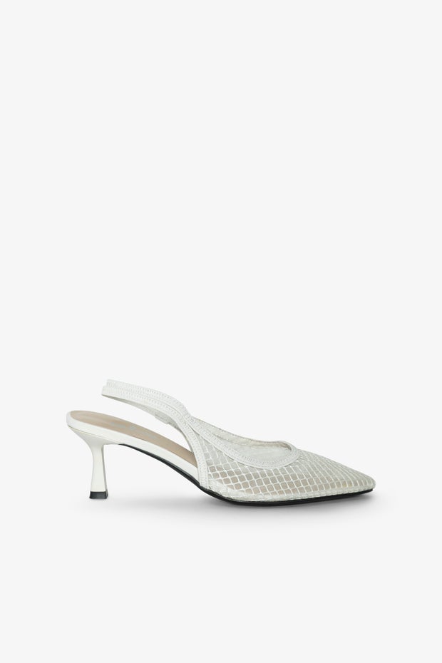Mist Mesh Slingback Heel in White