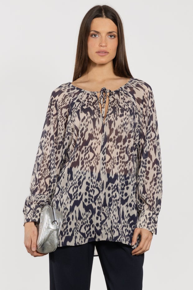 Mollina Long Sleeve Semi Sheer Blouse in Print