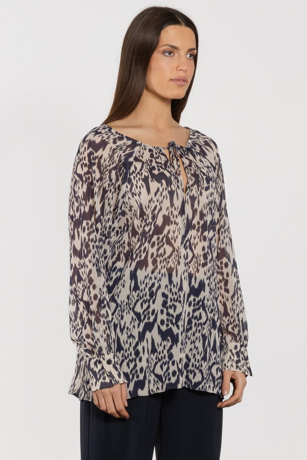 Mollina Long Sleeve Semi Sheer Blouse in Print
