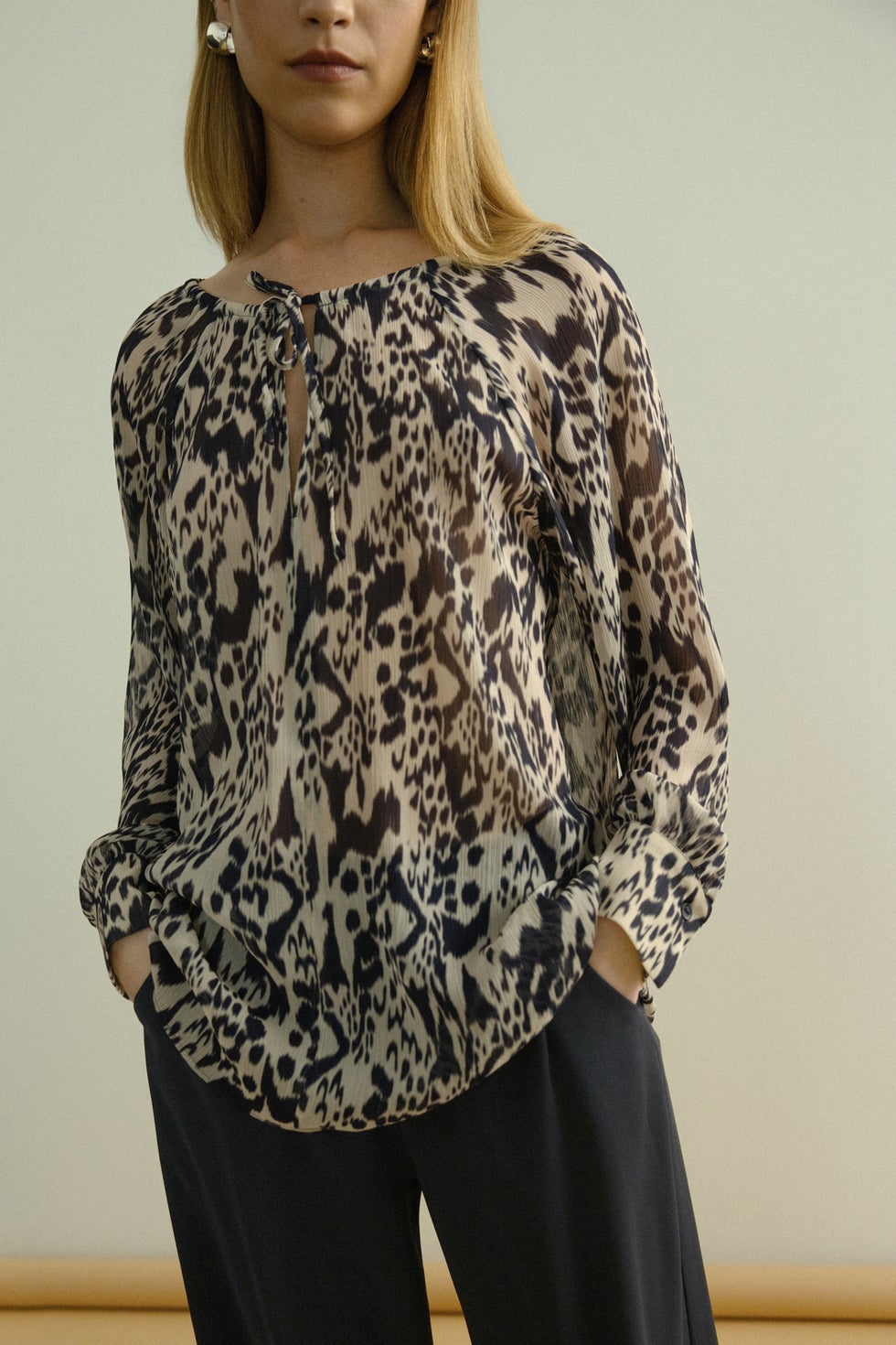 Mollina Long Sleeve Semi Sheer Blouse in Print