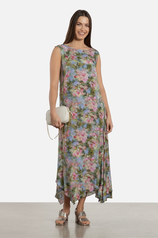 Monet Sleeveless Long Dress in Green