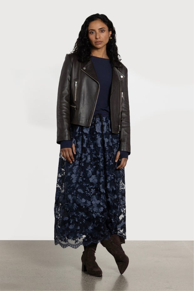 Montague Lace Long Skirt in Black