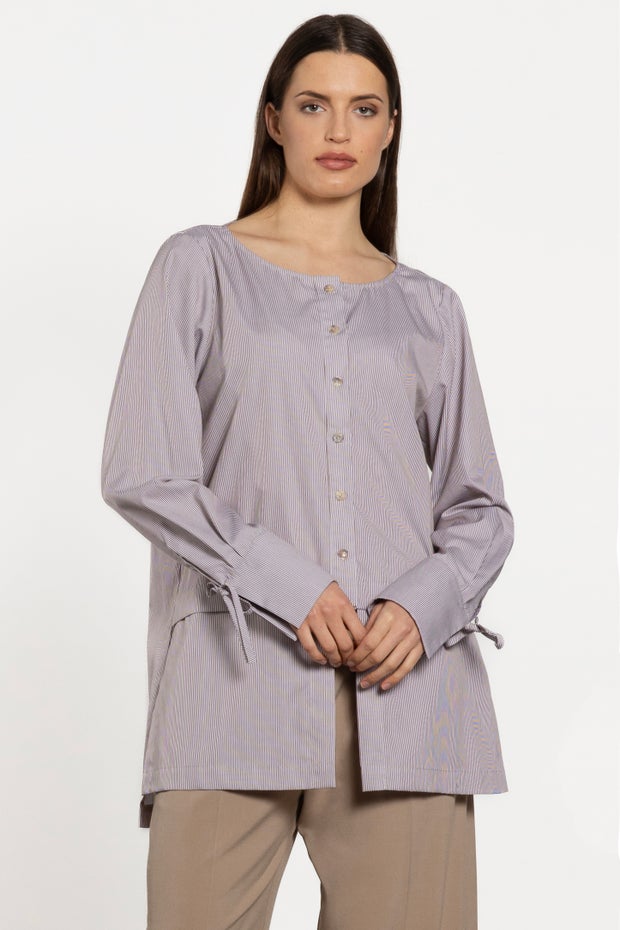 Mozart High-low Cotton Shirt in Stripe
