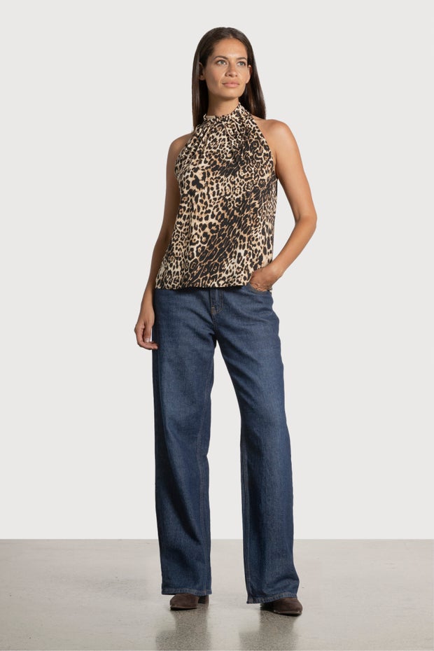 Natalie High-neck Sleveless Top in Brown