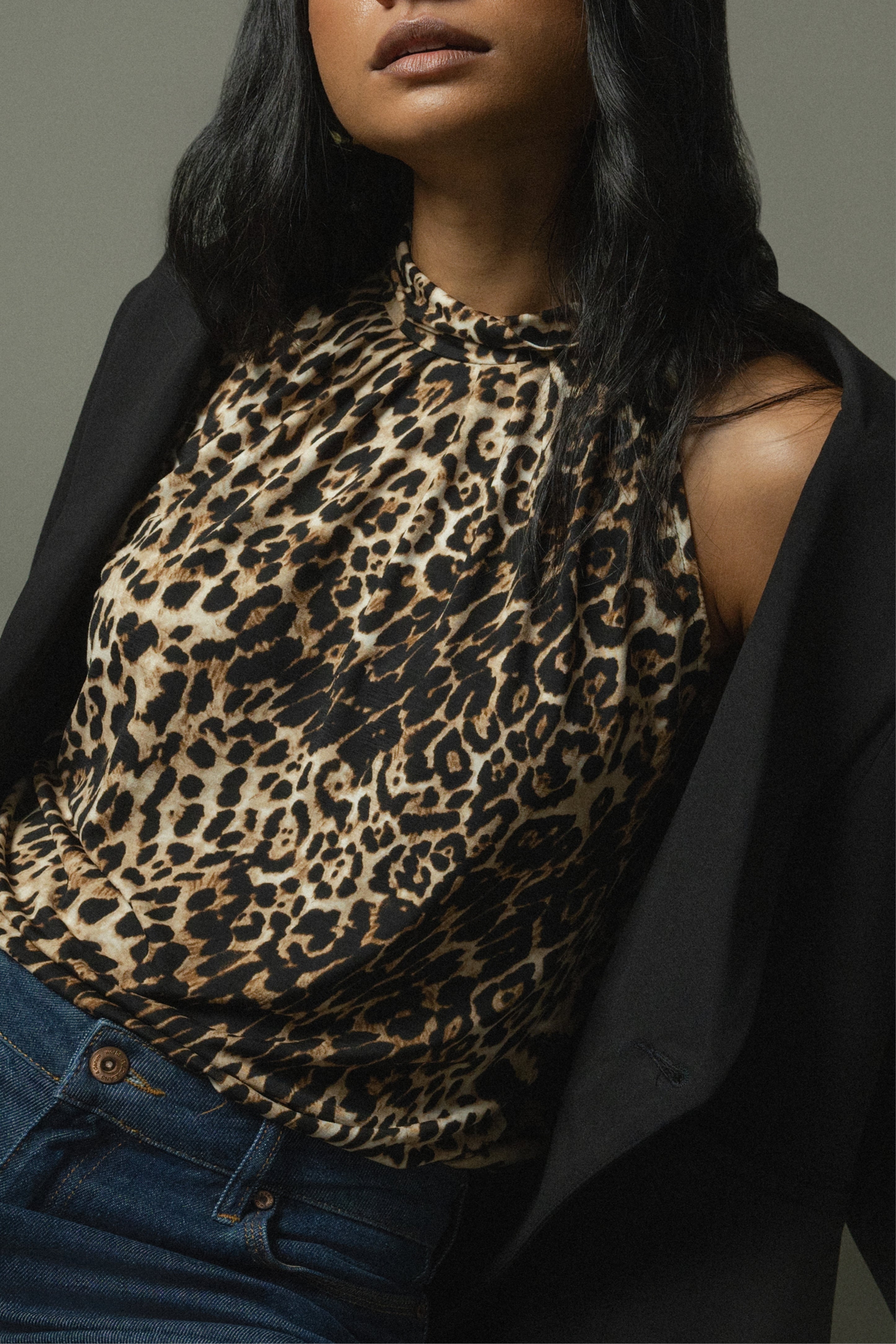 Natalie High-neck Sleveless Top in Brown Repertoire