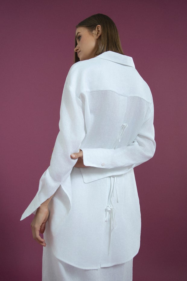 Nomad Tie Back Linen Shirt in White