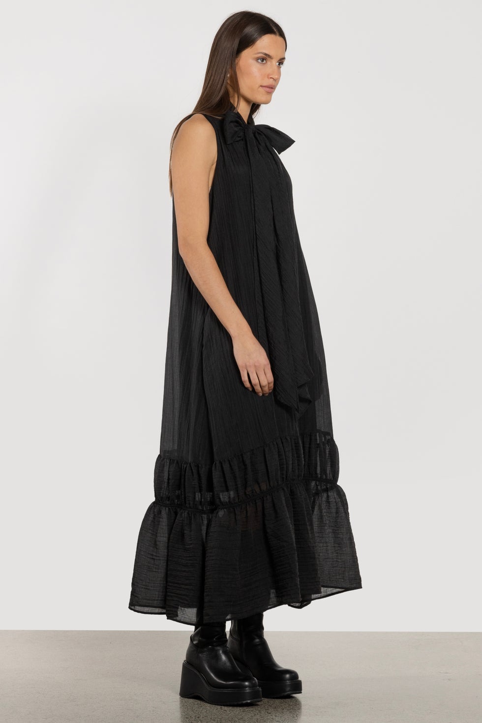 Orson Sleeveless Tiered Hem Dress in Black