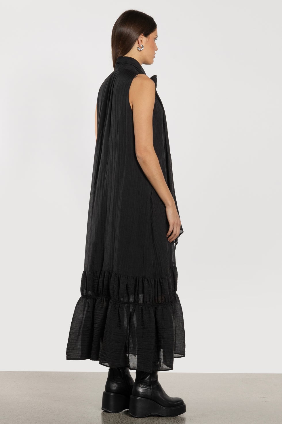 Orson Sleeveless Tiered Hem Dress in Black
