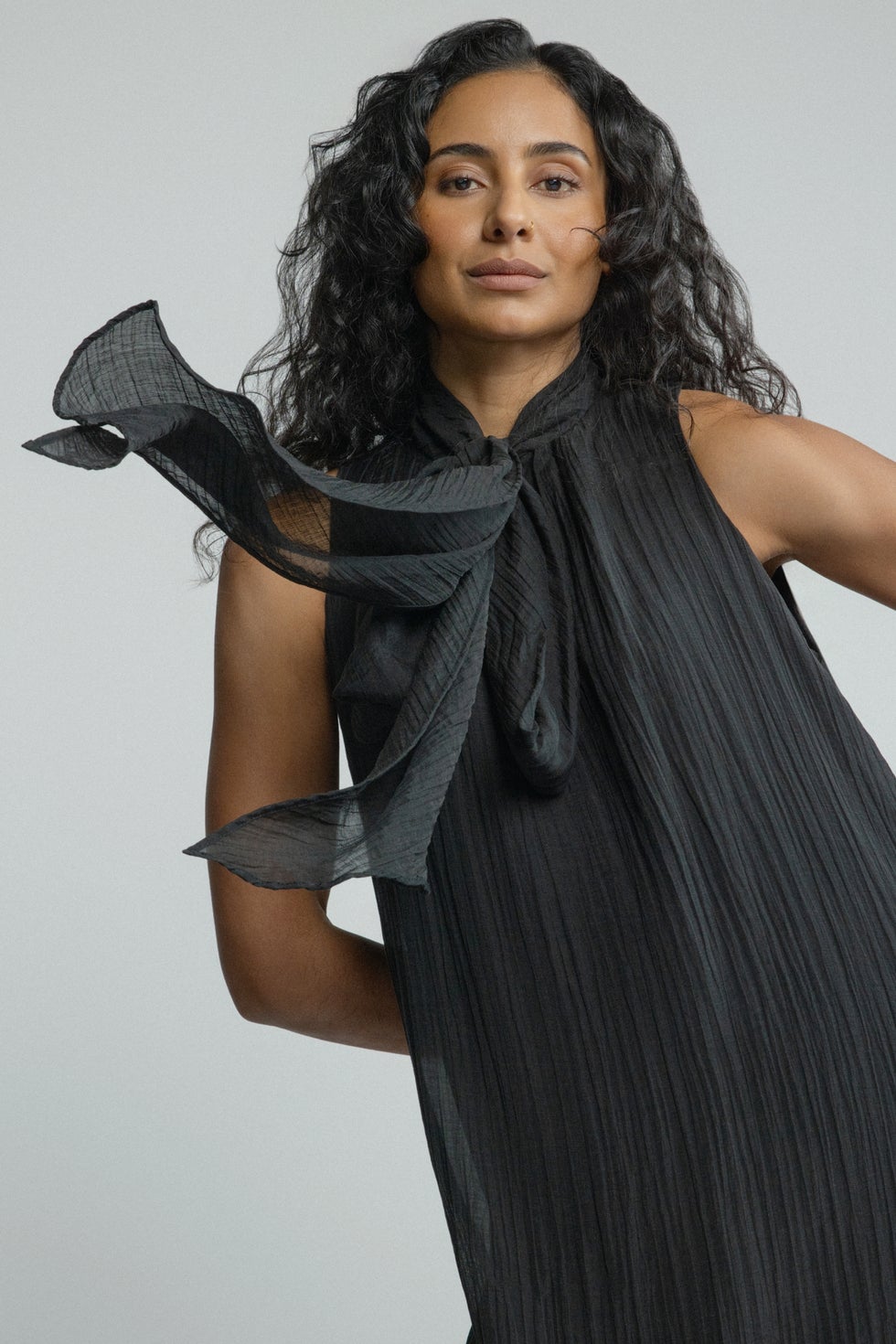 Orson Sleeveless Tiered Hem Dress in Black