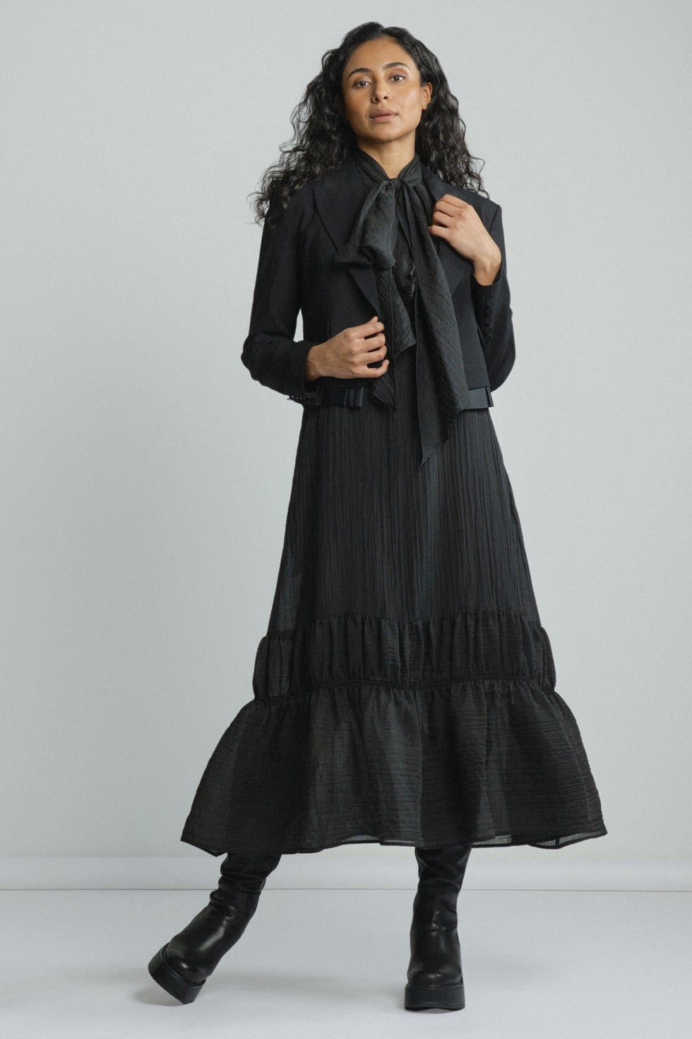 Orson Sleeveless Tiered Hem Dress in Black