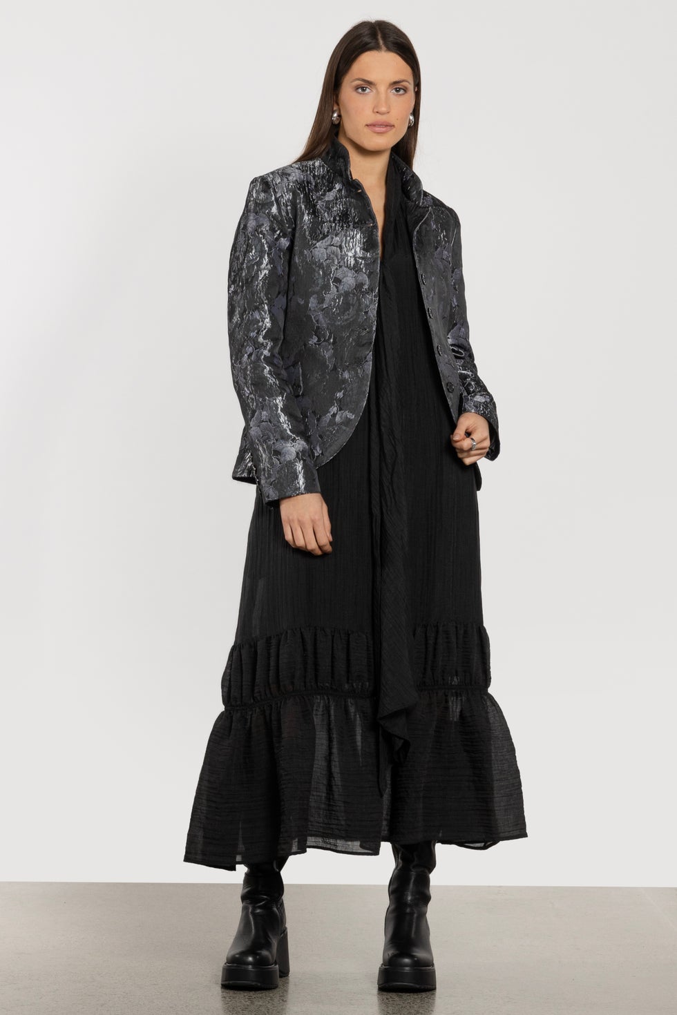 Orson Sleeveless Tiered Hem Dress in Black