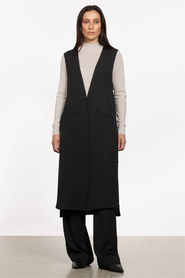 Peta Long Waistcoat in Black