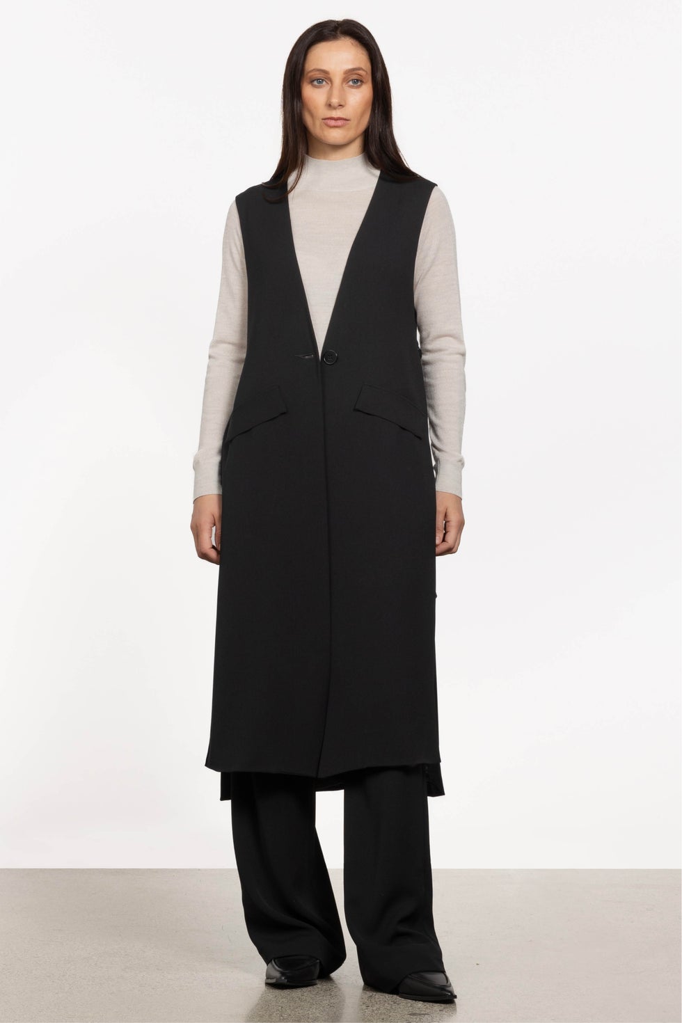 Peta Long Waistcoat in Black