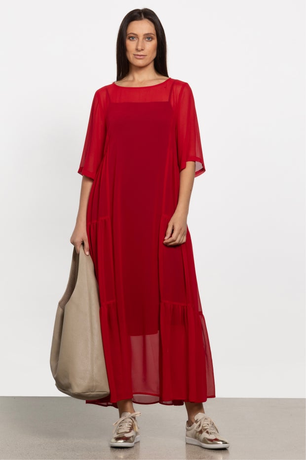Phoenix Short Sleeve Lined Dress in Red