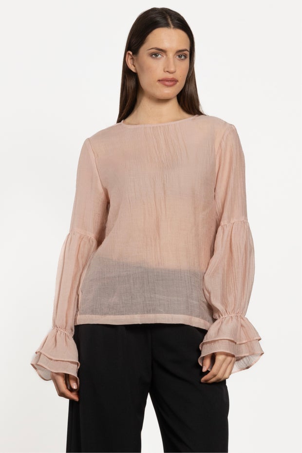 Poet Long Sleeve Semi-sheer Blouse in Pink