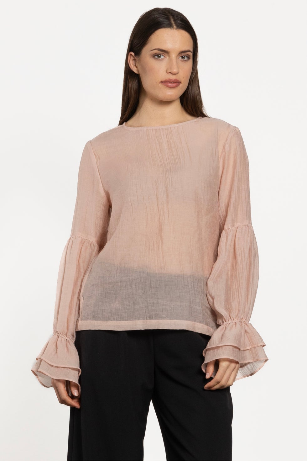 Poet Long Sleeve Semi-sheer Blouse in Pink