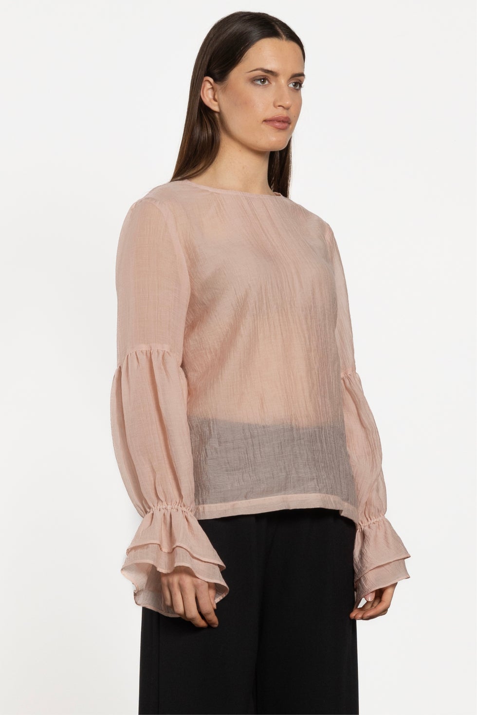 Poet Long Sleeve Semi-sheer Blouse in Pink