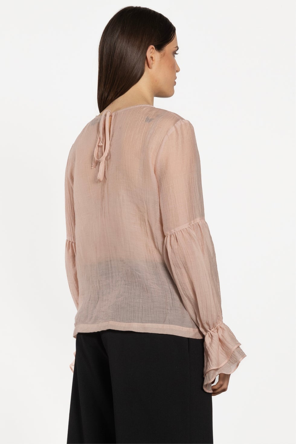 Poet Long Sleeve Semi-sheer Blouse in Pink