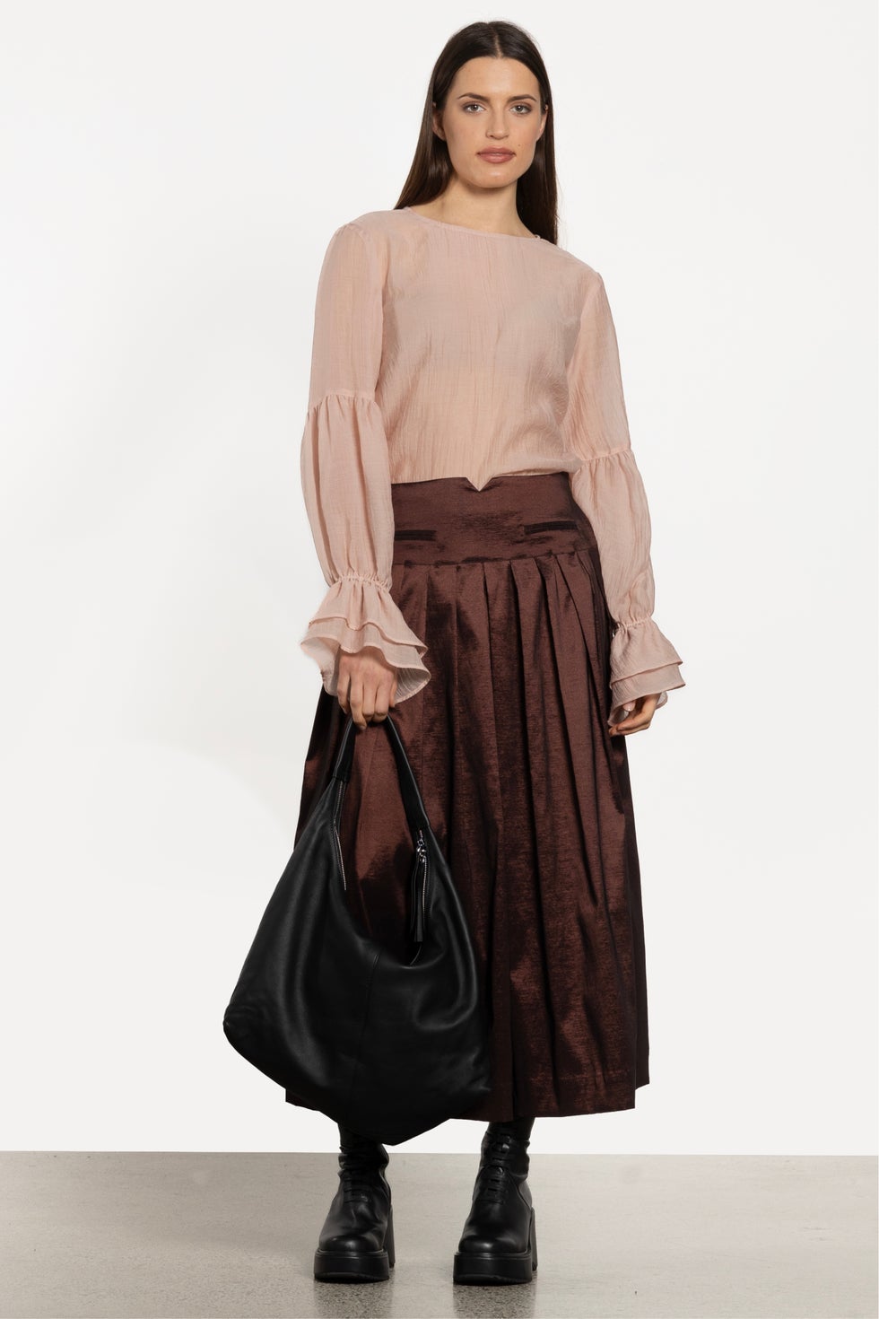 Poet Long Sleeve Semi-sheer Blouse in Pink