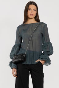 Poet Long Sleeve Semi-sheer Blouse in Green