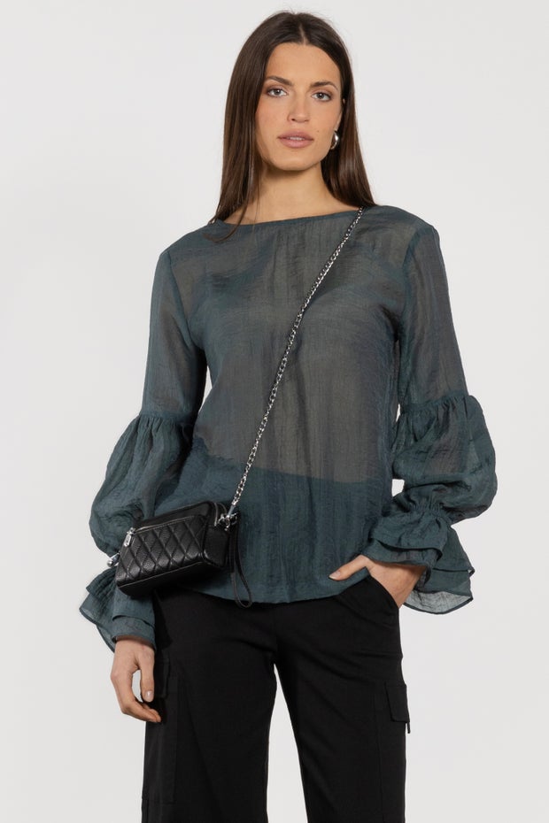 Poet Long Sleeve Semi-sheer Blouse in Green