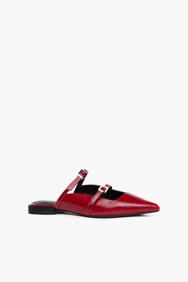 Pollock Pointed Flat Mule in Red
