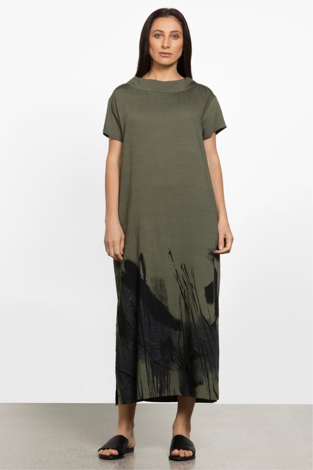 Porta Boat Neck Midi Dress in Green