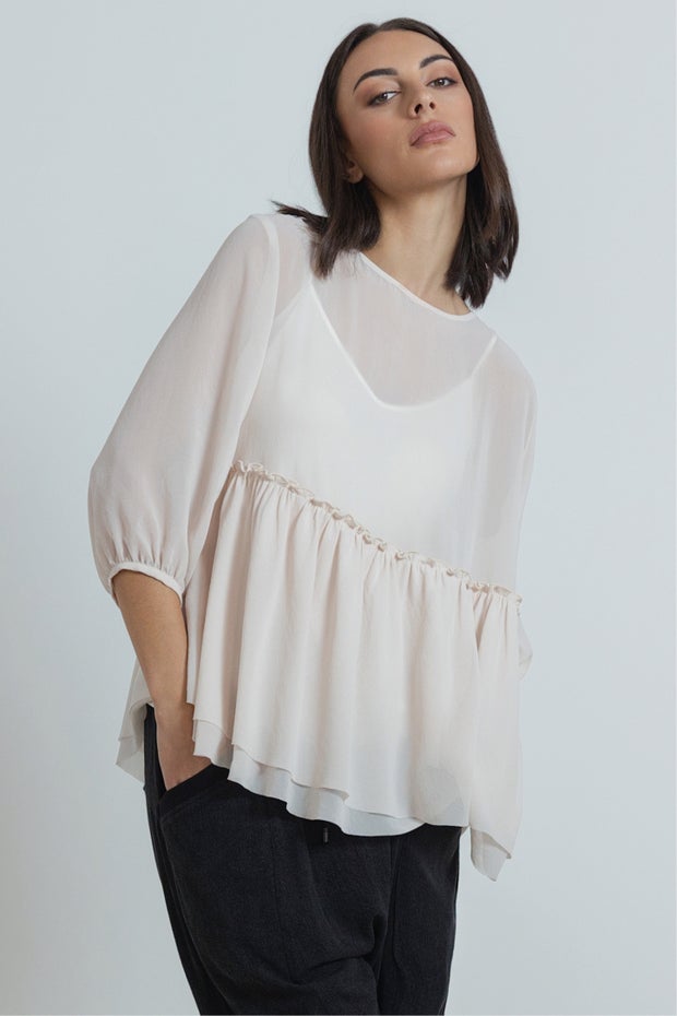 Radius Gathered Waist Blouse in White