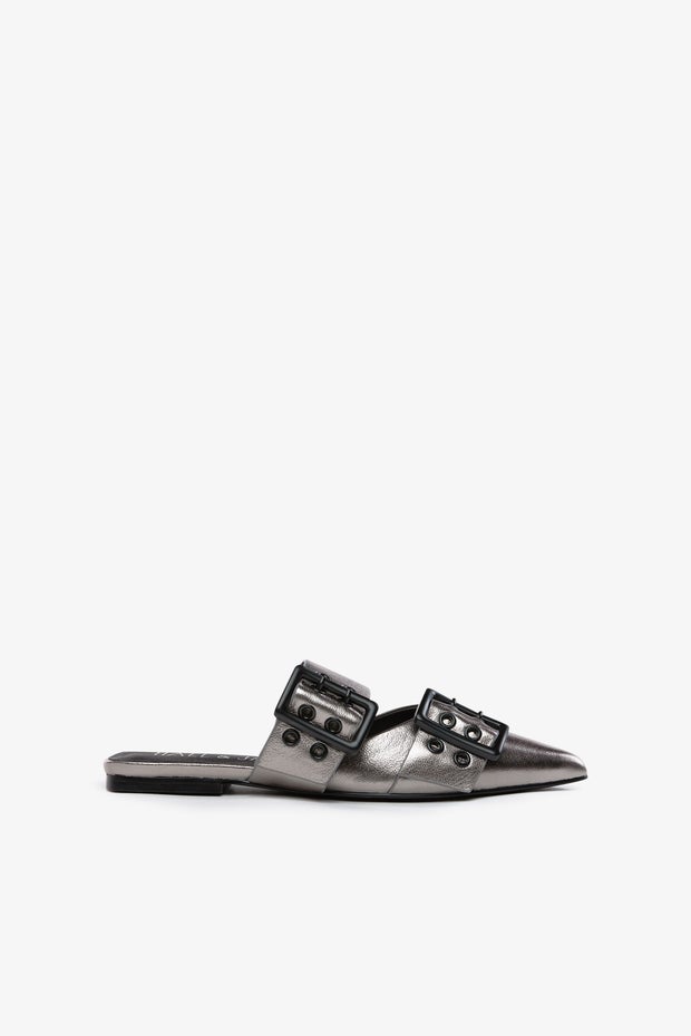 Renoir Pointed Flat Mule in Metallic