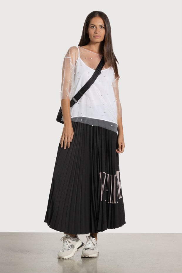 Riley Pearl Mesh Layer Tee & Cami in Neutral