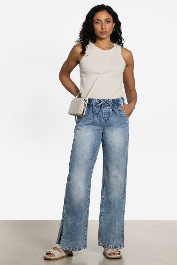 Roadhouse Wide Leg Drawstring Jeans in Blue