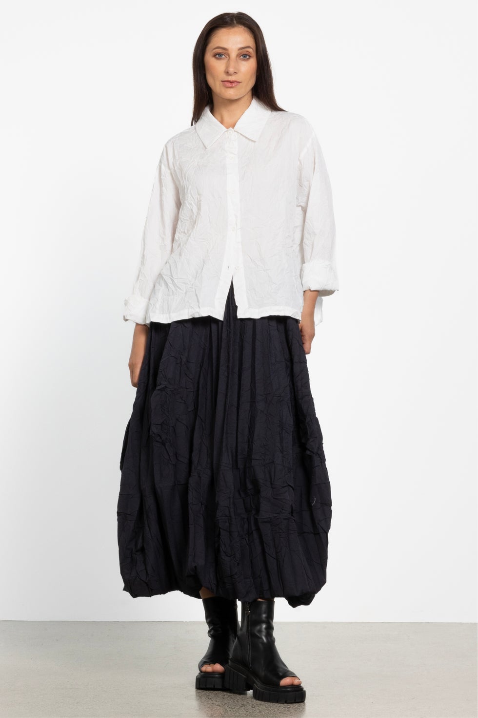 Rocco Crush Pleated Shirt in White