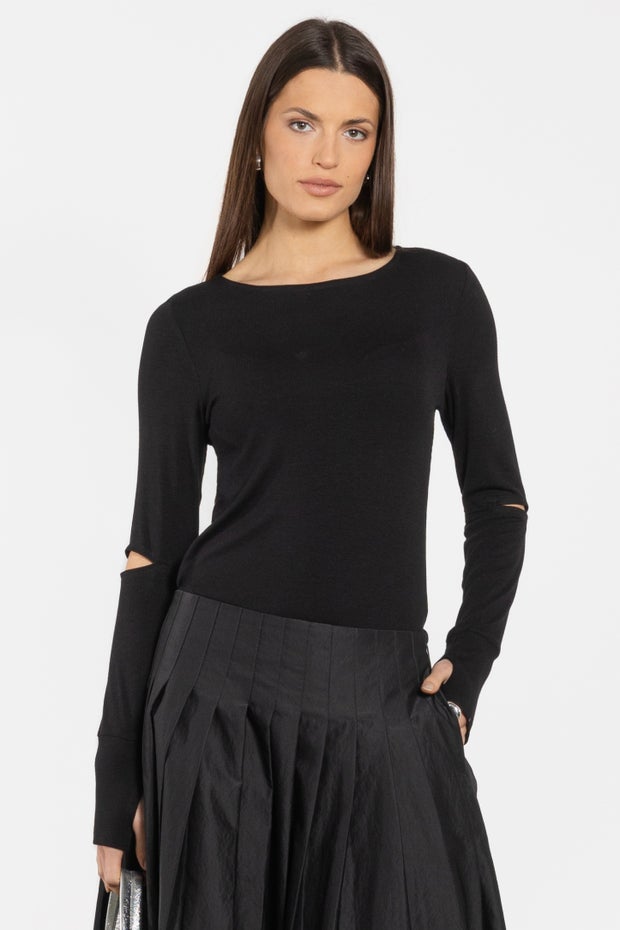 Roland Long Sleeve Rib Top in Black
