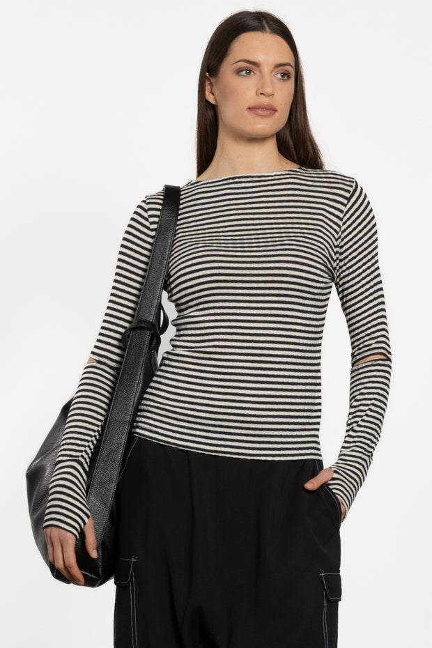 Roland Long Sleeve Stripe Top in Black