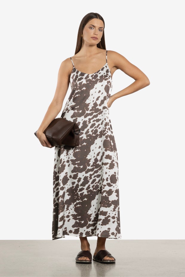 Romana Spaghetti-strap Long Dress in Brown