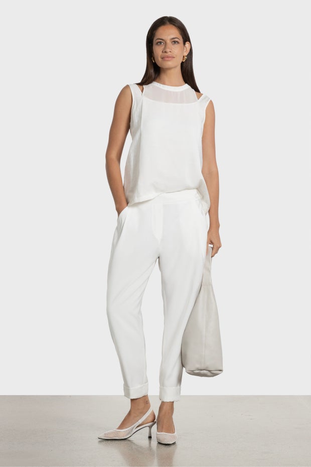 Rona Tapered Cuffed Hem Pant in White
