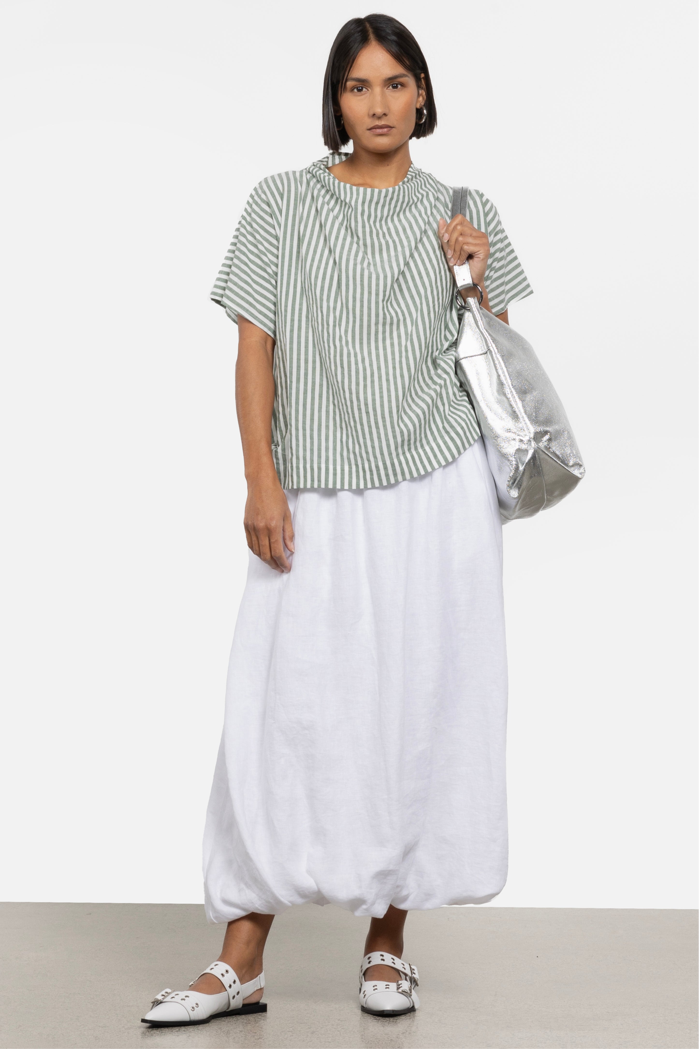 Rumba Linen Bubble Skirt in White Repertoire