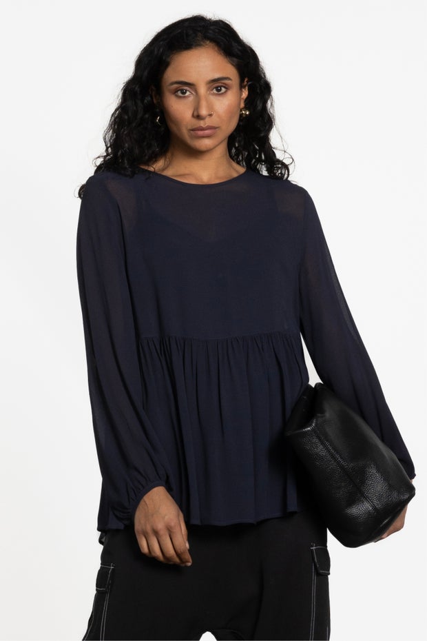 Sam Long Sleeve Floaty Blouse in Blue