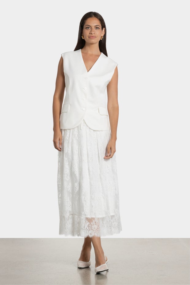 Santina V-neck Lined Waistcoat in White