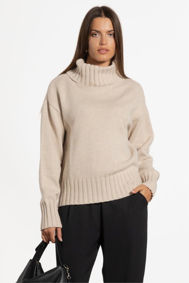 Sasha Knit Turtle-neck Jumper in Neutral