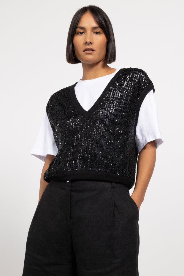Sass Sequin Vest in Black