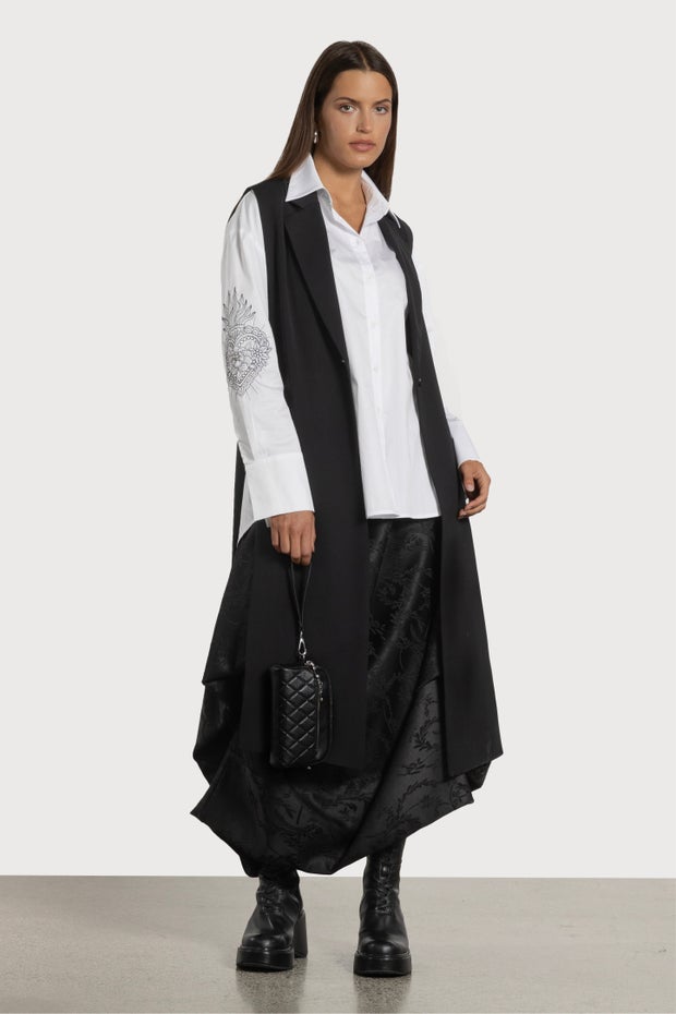 Satchi Embroidered Sleeve Cotton Shirt in White