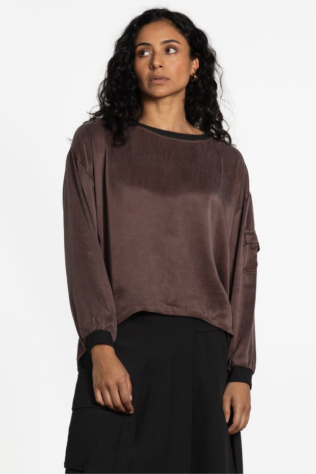Sawyer Long Sleeve High-low Top in Brown