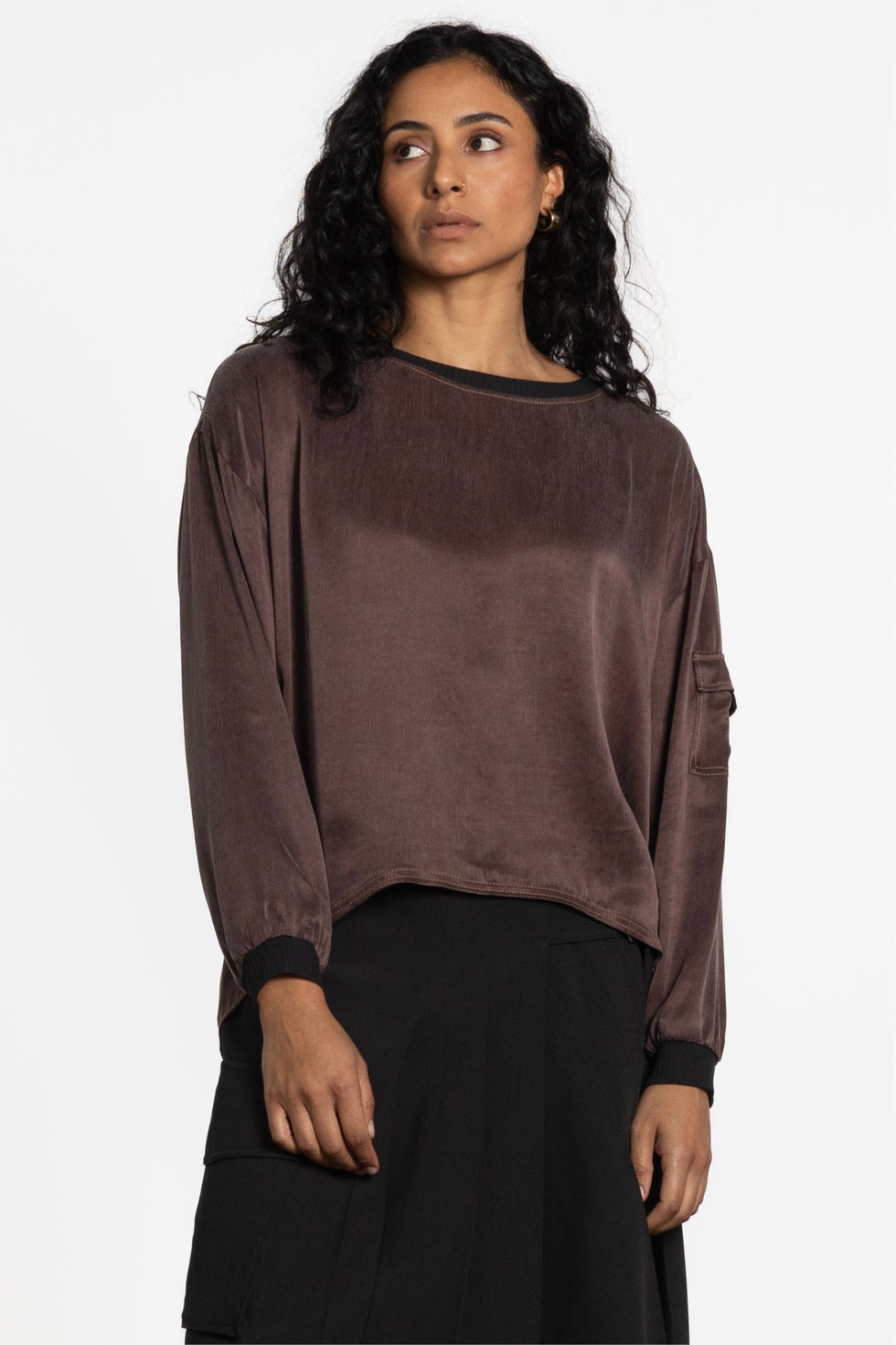 Sawyer Long Sleeve High-low Top in Brown