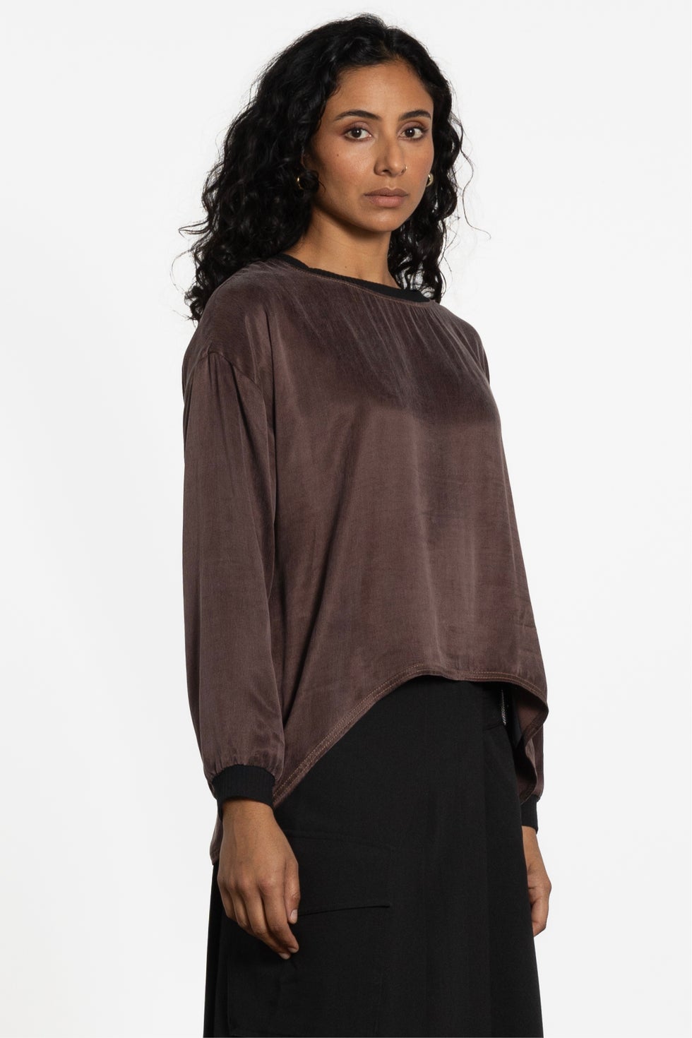 Sawyer Long Sleeve High-low Top in Brown