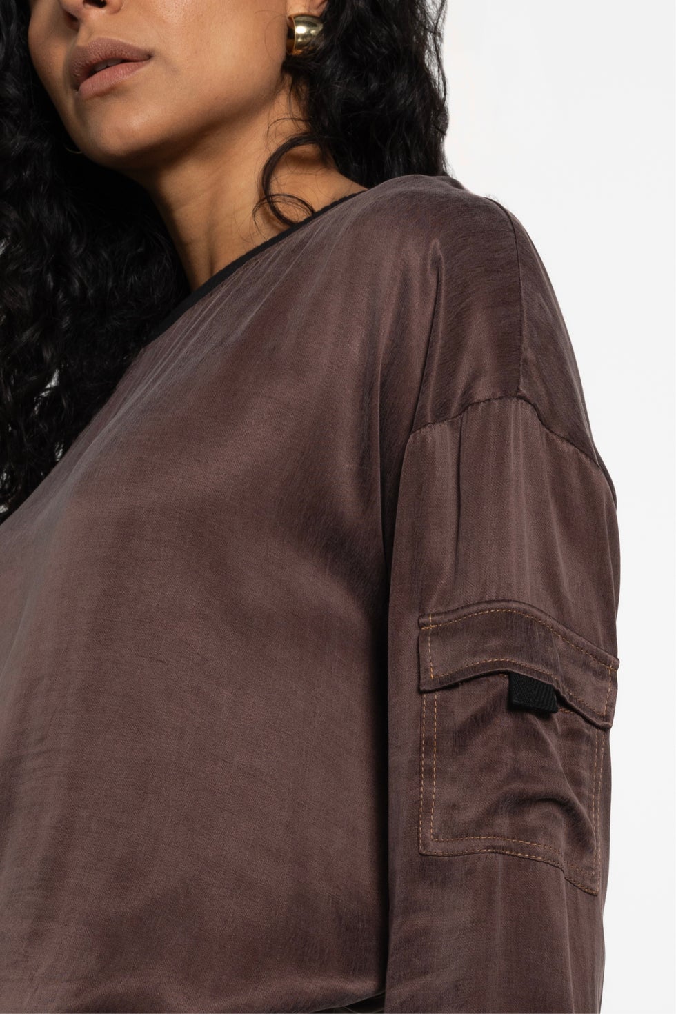 Sawyer Long Sleeve High-low Top in Brown